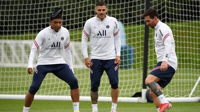 Left to right: Kylian Mbappe, Mauro Icardi and Lionel Messi. AFP