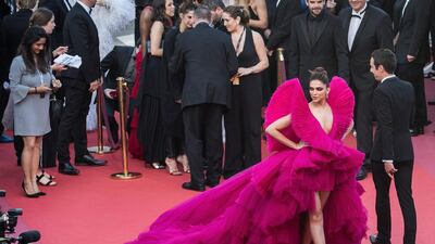 Bollywood star Deepika Padukone in an 80s-inspired look by Saudi label Ashi Studio in 2018. AFP