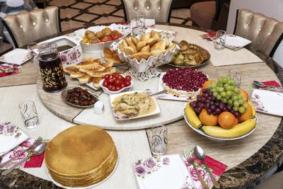 The iftar spread at the Afaunov family home. Antonie Robertson / The National