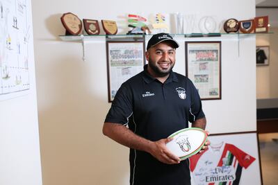 Yousef Shaker, one of the longest-serving Emirati participants in the sport and a UAERF coach, made an impromptu appearance at a Knights training session. Sarah Dea/The National