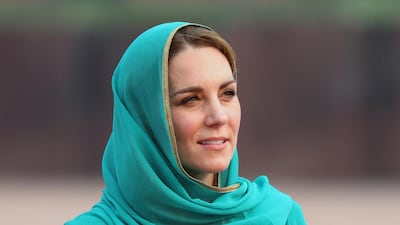 Catherine, Duchess of Cambridge arrives at the Badshahi Mosque within the Walled City during day four of their royal tour of Pakistan on October 17, 2019 in Lahore, Pakistan.
