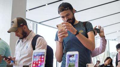 iPhone fans at the launch of iPhone XS at Apple store in Dubai Mall.