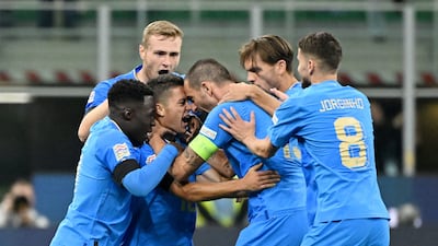 Giacomo Raspadori celebrates scoring the only goal. Reuters