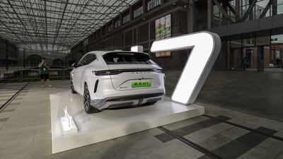 A BYD Denza N7 electric SUV on display during an unveiling event in Beijing, China. Bloomberg
