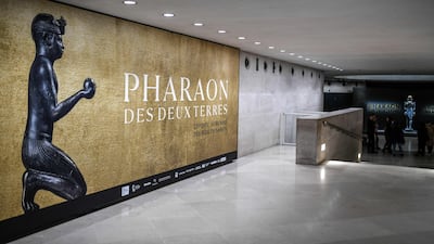 The entrance to the Pharaoh of the Two Lands: The African Story of the Kings of Napata exhibition at the Louvre museum in Paris. All photos: AFP