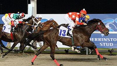 Red Desire, piloted by jockey Olivier Peslier, steals the march over the others at the Medyan Racecourse on Super Thursday night.