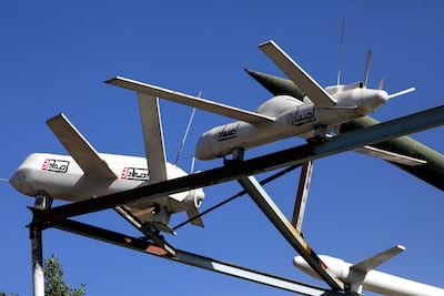 A mock Houthi-made drone on display at a square in Sanaa, Yemen. EPA