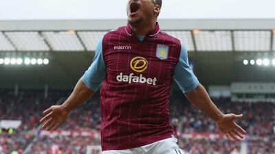 Gabriel Agbonlahor of Aston Villa celebrates scoring their second goal in a 2-0 Premier League win away at Sunderland on Saturday. Jan Kruger / Getty Images