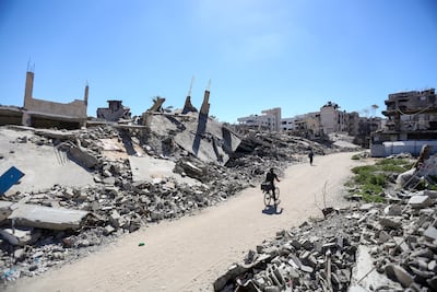 Buildings destroyed by Israeli air strikes in Gaza City. Getty