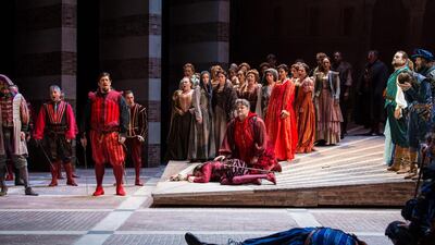 A dramatic moment from Opera de Monte-Carlo’s Romeo and Juliet. Khalid AlBusaidi / Royal Opera House Muscat