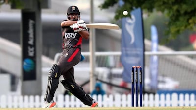 Basil Hameed scored an unbeaten 63 as the UAE pulled off a seven-wicket win over Scotland in a World Cup League 2 match in Dubai in December. Pawan Singh / The National