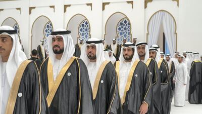 Some of the grooms who took part in a mass wedding in RAK. Mohamed Al Hammadi / Crown Prince Court - Abu Dhabi