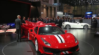 The Ferrari 488 Pista is unveiled in Geneva. Ferrari