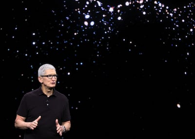 Apple CEO Tim Cook presents the new iPhone 14 at an Apple event at their headquarters in Cupertino, California, on September 7. Reuters