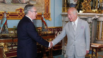 King Charles III welcomes Mr Starmer at Buckingham Palace, London, where he will formally resign. Getty Images