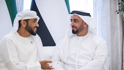 Sheikh Nahyan bin Zayed, left, with Sheikh Saif bin Zayed. Hamad Al Kaabi / UAE Presidential Court