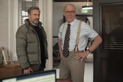 Steve Carell plays a bestselling author brought in for a speaking engagement by a university dean played by John C McGinley. Photo: HBO