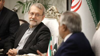 Ali Larijani's meeting with Mohammad Ishaq Dar, Deputy Prime Minister and Minister of Foreign Affairs of Pakistan. Photo: Ali Larijani / X