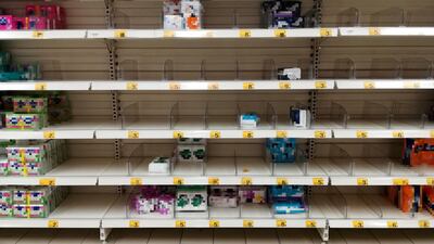 Empty shelves are seen at a supermaket in Lublin, eastern Poland. EPA