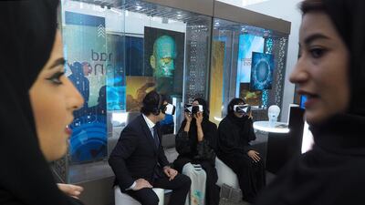 Etihad uses 3D to take passengers virtually through economy class, business class, first class and The Residence on its craft as part of its showcase for its future plans at its Innovation Week in November. Delores Johnson / The National