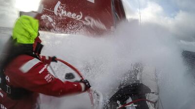 Waves crash aboard Mapfre's boat during Leg 5 of the Volvo Ocean Race on Monday. Francisco Vignale / Mapfre / Volvo Ocean Race