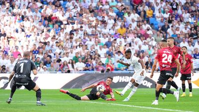 Rodrygo scores Real Madrid's third goal. Getty