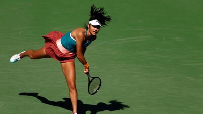 Emma Raducanu of Great Britain serves against Caroline Garcia of France in their second round match on Day 5 of the BNP Paribas Open. Reuters