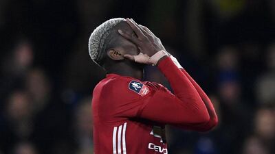 Manchester United's Paul Pogba is dejected during his club's match against Chelsea at Stamford Bridge, London, on March 13, 2017. Will Oliver / EPA