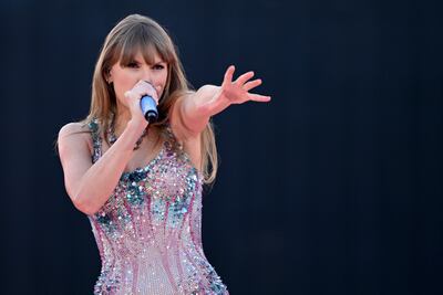Taylor Swift's eyelash-skimming fringe is a big trend for 2024. EPA