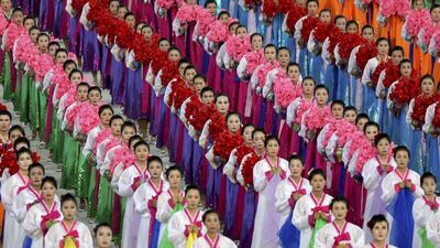 The performance consisted of thousands of performers working in precise unison. Getty Images