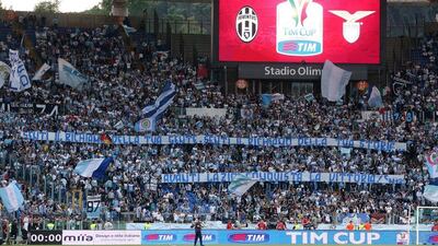 Lazio's supporters shown before the Coppa Italia final on Wednesday against Juventus at the Stadio Olimpico in Rome. Alessandro di Meo / EPA