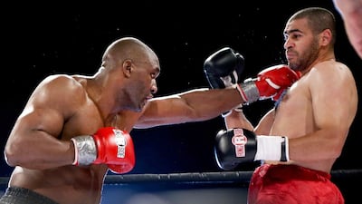Danny Williams, left, easily beat Mazur Ali during their headline heavyweight bout at Yas Island. Sammy Dallal / The National