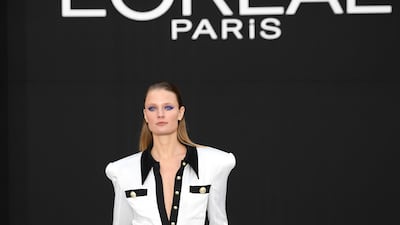 Constance Jablonski walks the runway during the L'Oreal Paris show as part of Paris Fashion Week on September 28, 2019. Getty Images