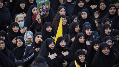 Hezbollah members gather in Beirut to mourn military commander Haitham Ali Tabatabai, who was killed in an Israeli strike on the southern suburbs of the capital. Getty Images