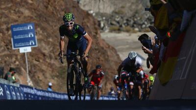 Juan Lobato Del Valle of Spain and Movistar Team heads towards the finish line in Hatta to claim the Westin Stage win. Michael Steele / Getty Images