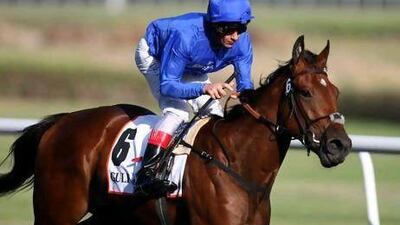 Gamilati, ridden by Frankie Dettori, won the UAE 1000 Guineas in February. Pawan Singh / The National