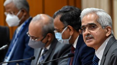 Reserve Bank of India Governor Shaktikanta Das announces the interest rate increases in Mumbai on Tuesday. AFP
