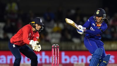 India's Smriti Mandhana batting during the second T20 against England in Derby on September 13, 2022. PA