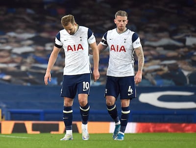 Tottenham Hotspur's Harry Kane walks off the pitch after sustaining an injury against Everton. Reuters