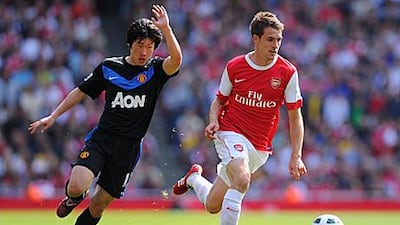 Aaron Ramsey, right, the Arsenal match-winner, evades Manchester United's Park Ji-sung, during their 1-0 win at the Emirates Stadium.