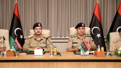 Khaled Haftar, chief of staff of the eastern-based Libyan National Army, and Salah Al Din Al Namroush, chief of staff of the forces aligned with the UN-recognised Government of National Unity, met in Sirte. Photo: Presidency of the General Staff of the Libyan Armed Forces