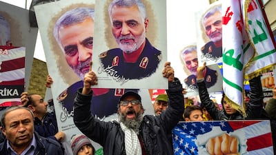 Protesters hold pictures of Iranian commander Qasem Soleimani, during a demonstration outside the US consulate in Istanbu. AFP