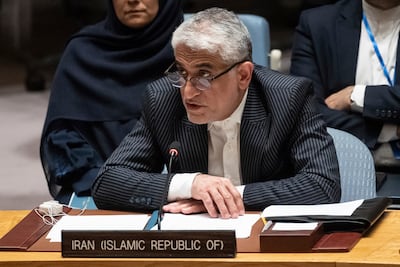 Iran's UN Ambassador, Amir Saeid Iravani, addresses the United Nations Security Council. AP
