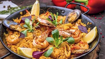 Chicken and seafood paella, Dh30 at Bebemos