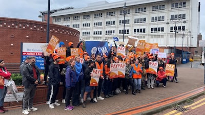 Junior doctors and medical consultants on the picket line outside Leeds General Infirmary. PA
