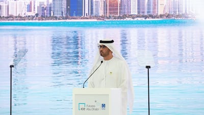 Dr Sultan Al Jaber, Minister of Industry and Advanced Technology and Adnoc's managing director and group chief executive, speaks at the launch of Murban crude futures trading. Murban has joined elite benchmarks such as Brent and WTI. Image: MOPA