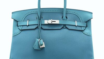 A limited edition turquoise Togo & Evergrain leather Ghillies Birkin 35 with palladium hardware. Estimate: £6,000 - 8,000. Courtesy Christie's