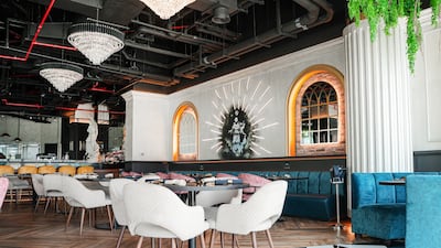 The interior is peppered with sculptures and artworks.