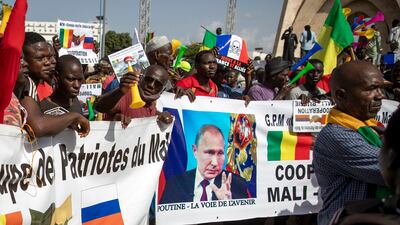 Malians demonstrate in support of Russia on the 60th anniversary of Mali's independence in September 2020. AP