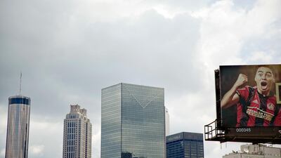 A billboard for Atlanta's MLS football team in Atlanta. The 2026 World Cup will return to North America for the first time since 1994.